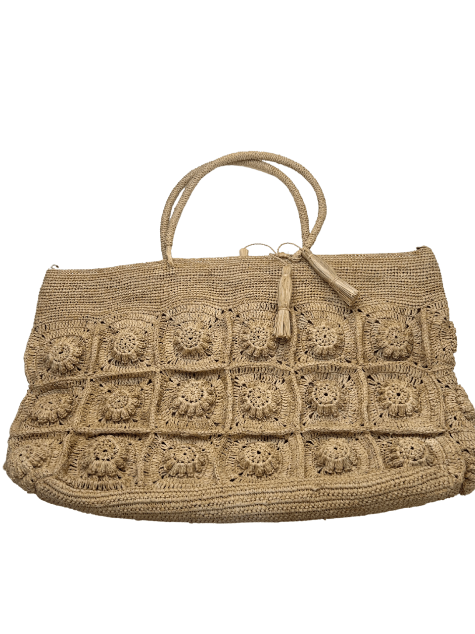 sac cabas en raphia karo prestige 2, fait main-style bohème