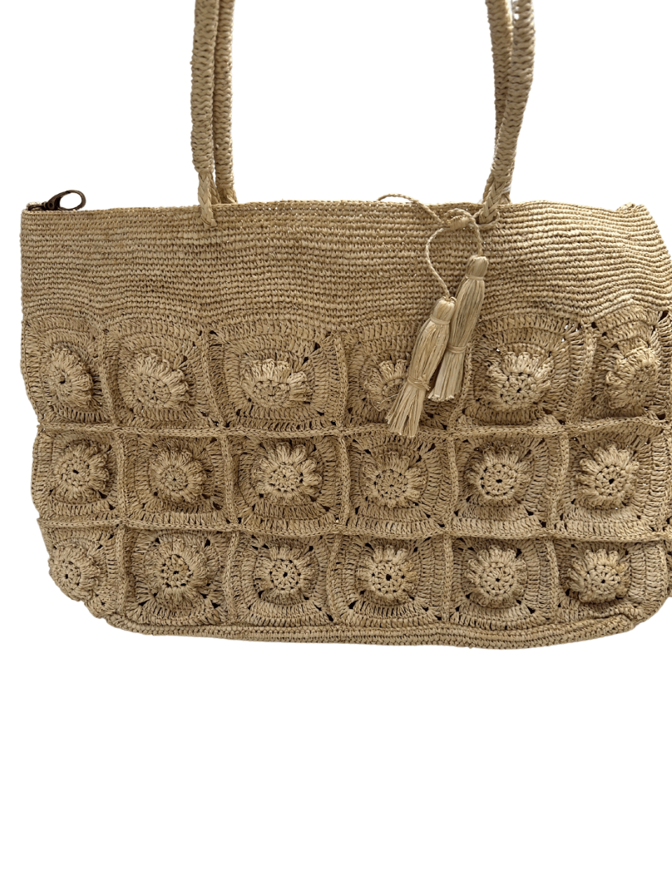 sac en raphia karo prestige 3 - fait main avec motifs, style bohème